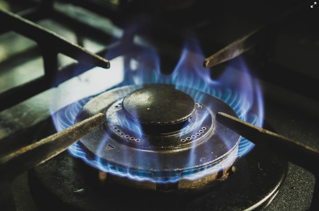 A burning stove with natural gas