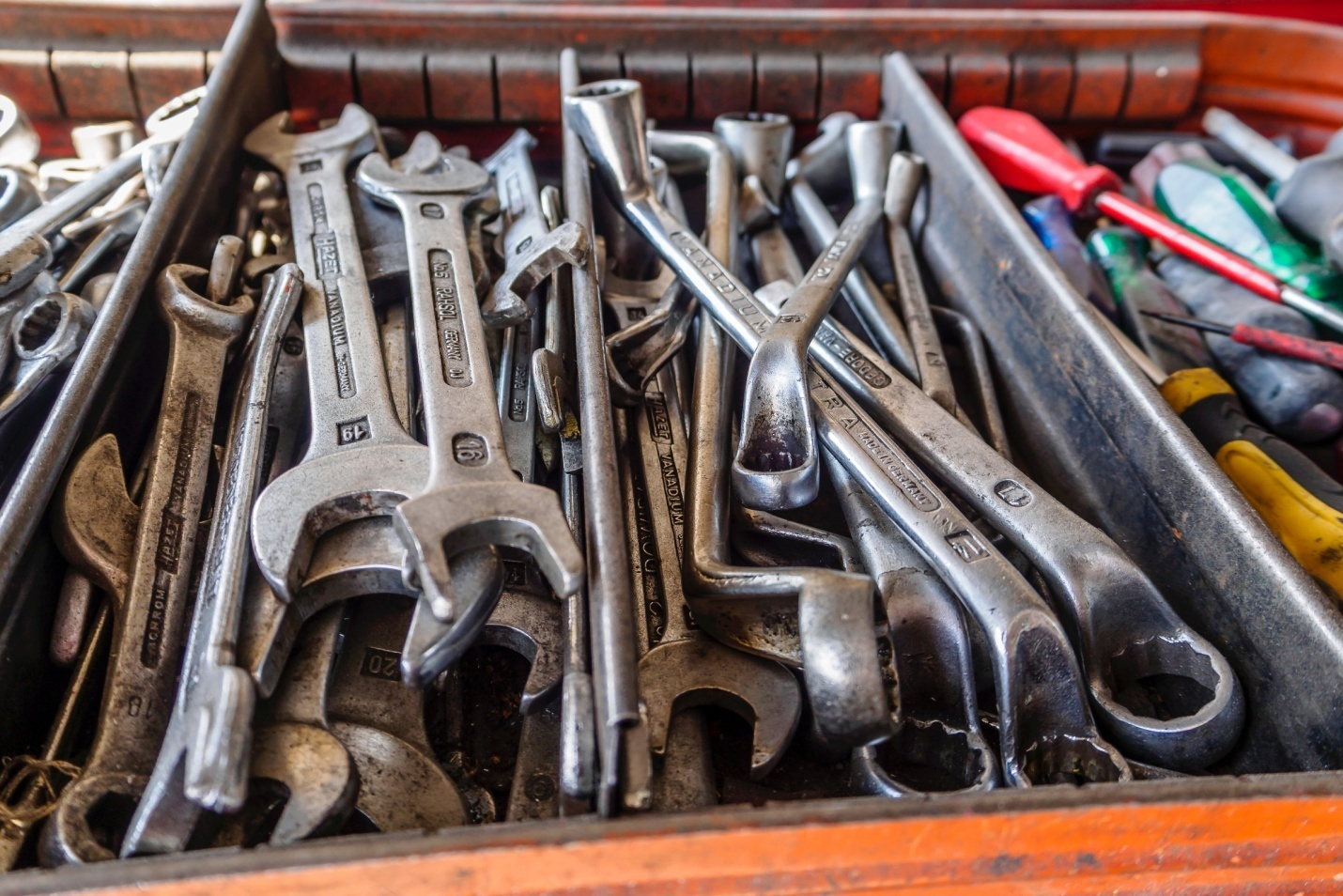Plumbing tools in a toolbox